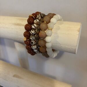 Handmade Etched Agate Goldstone Czech Glass Bracelet Stack Set of 5 NWT